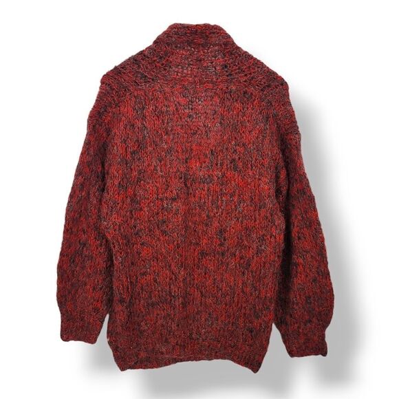 Vintage Hand Knitted Oversized V-neck Wool Knit Reindeer Sweater in Red L/XL - Picture 2 of 8